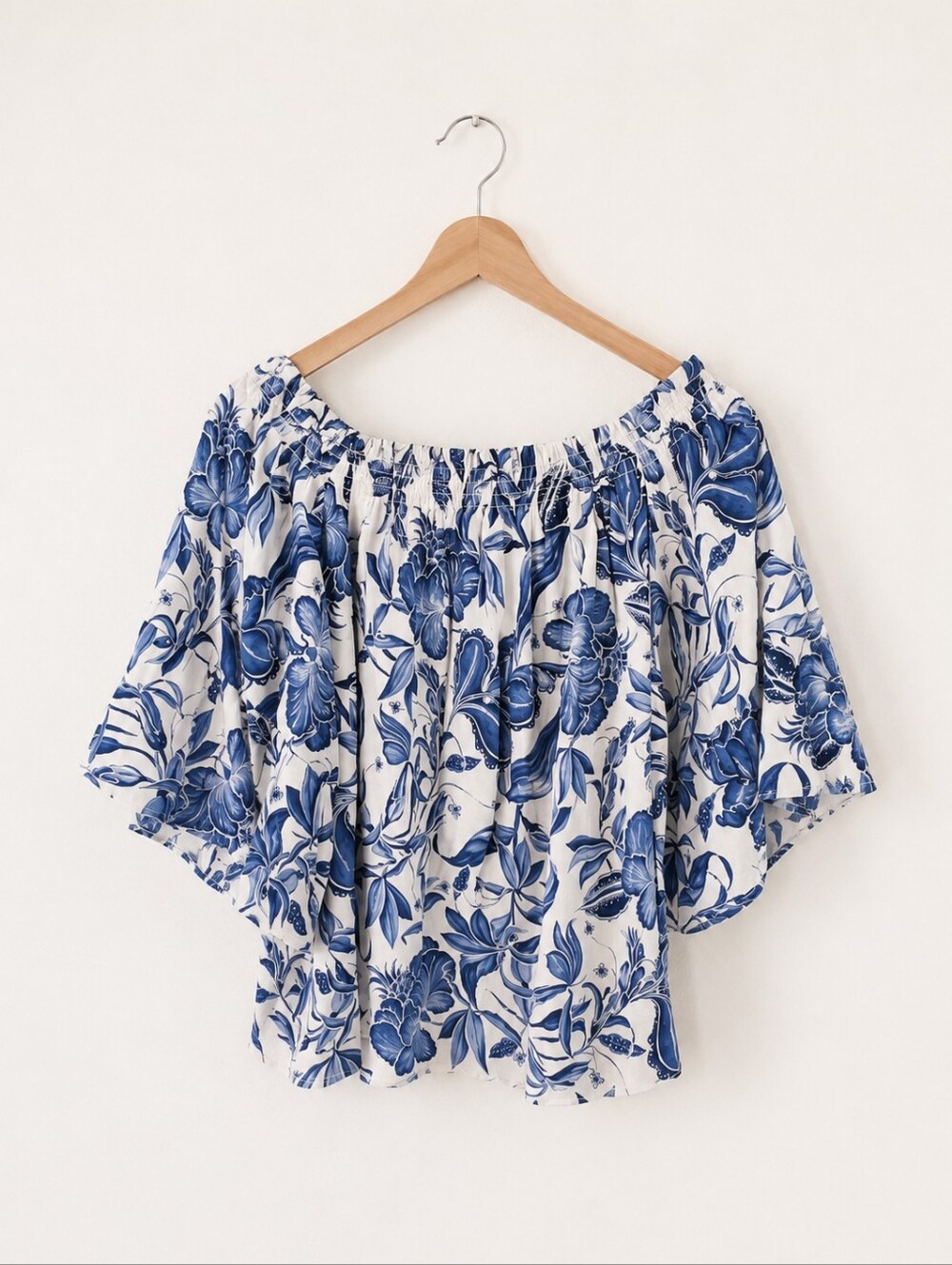 •H&M Blue Floral Off-Shoulder Top